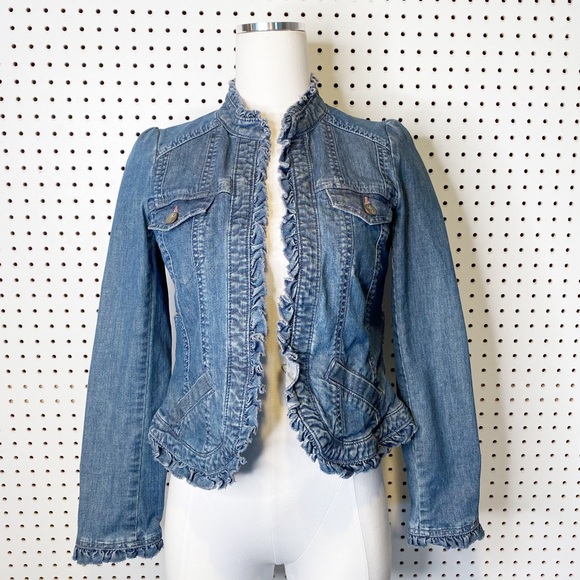 Anthropologie Jackets & Blazers - Anthropologie / Gidra | Y2K Vintage Denim Jean Jacket Blazer w/ Ruffle Details